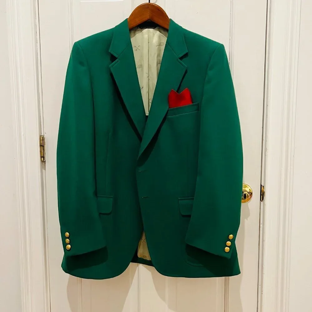 Vintage Hart Schaffner Marx USA Gold Button Sport Coat Suit Blazer 44 R Green